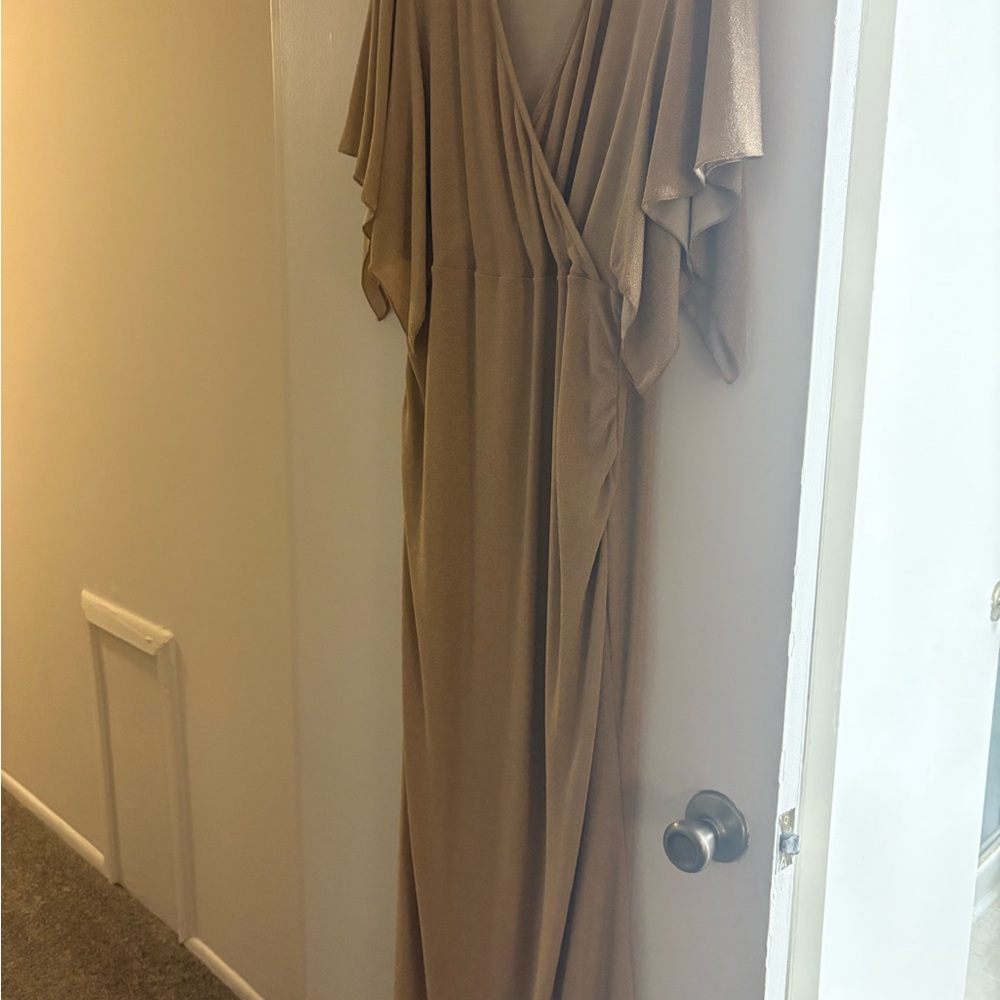 Elegant Gold sparkly Wrap Dress handkerchief sleeve